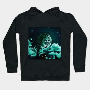 Halloween Cat Under Moonlight and Stars Hoodie